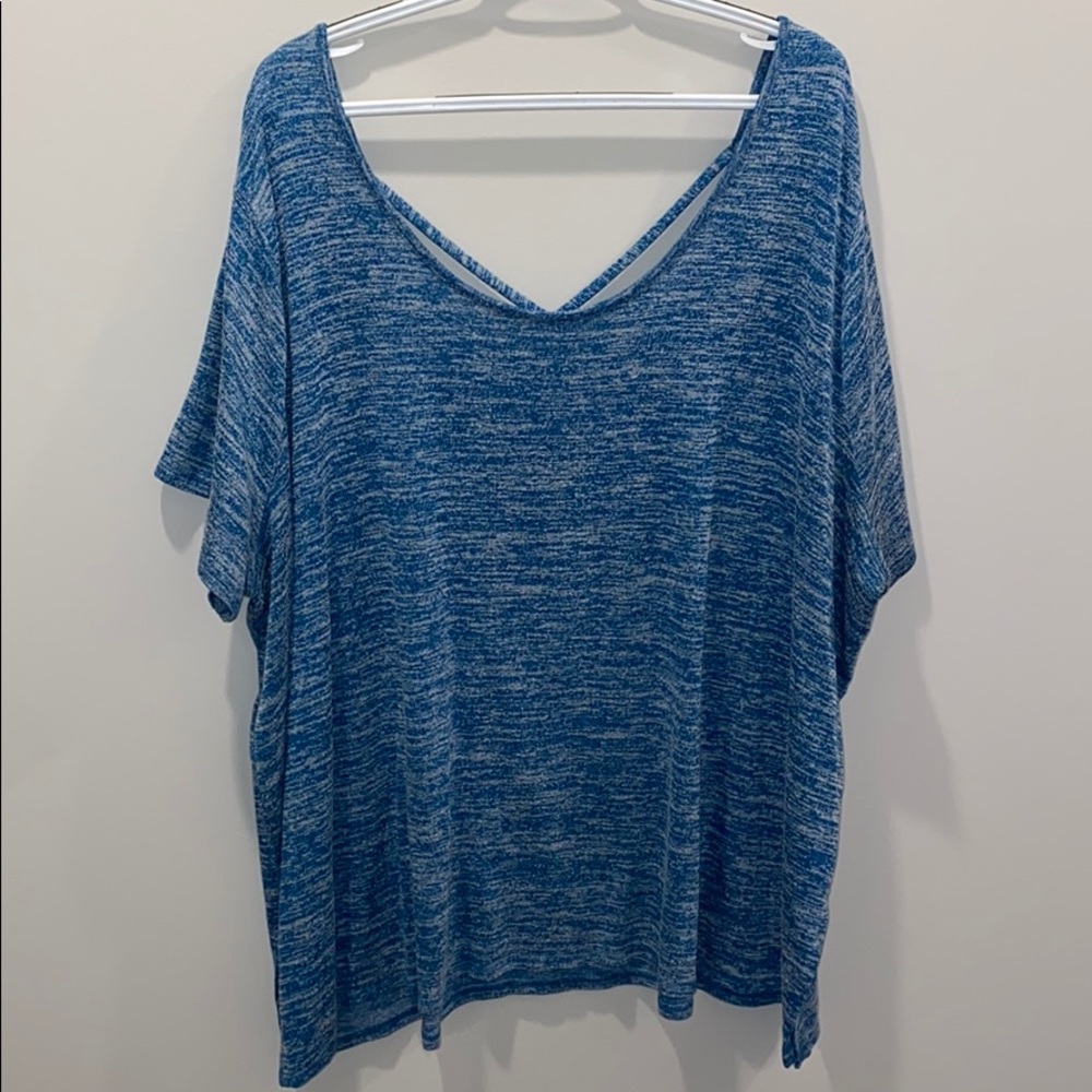 Plus Size Blue/White Tee with Criss Cross Detail